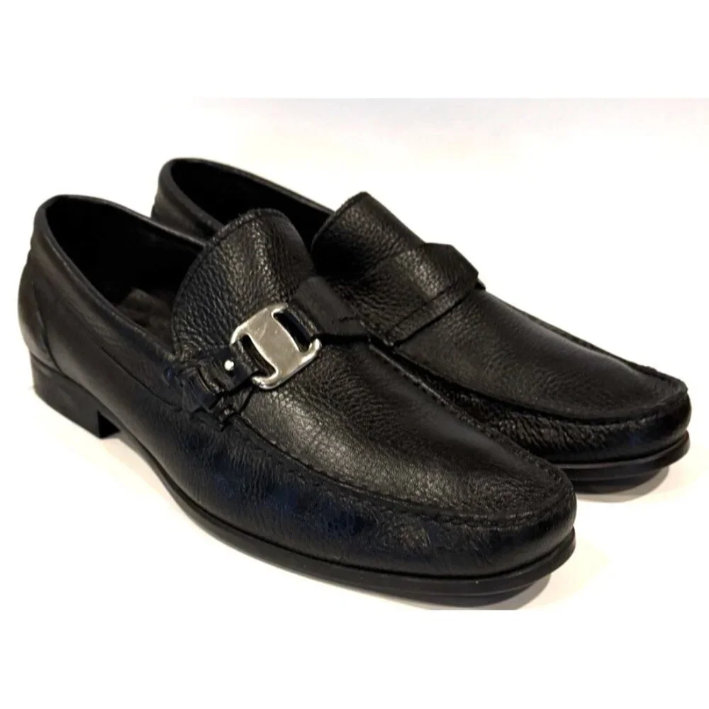 Sandro Moscoloni Men's Black Pebble Leather Palermo Loafer Slip On Loafer Size 9